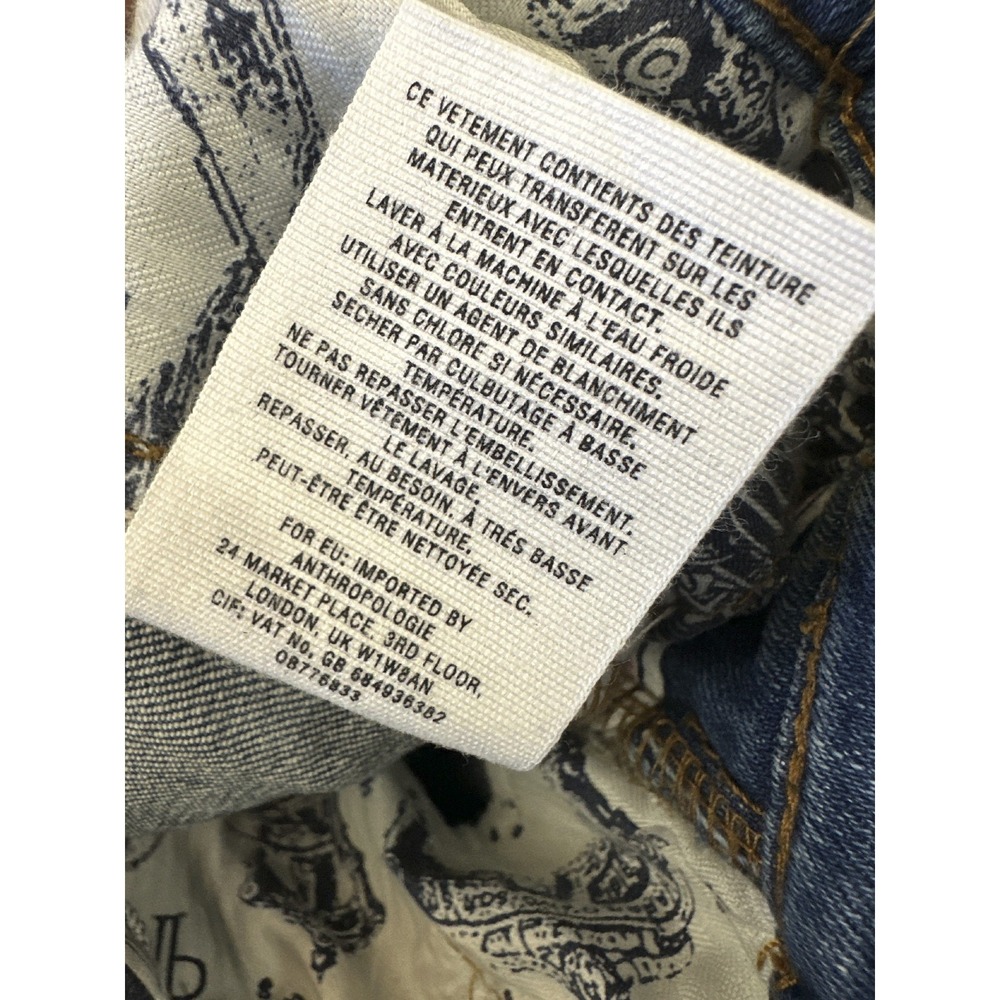 Pilcro Anthropologie Blue Denim Jeans Embellished Cuff Boho Festival Straight 28 - Picture 11 of 16